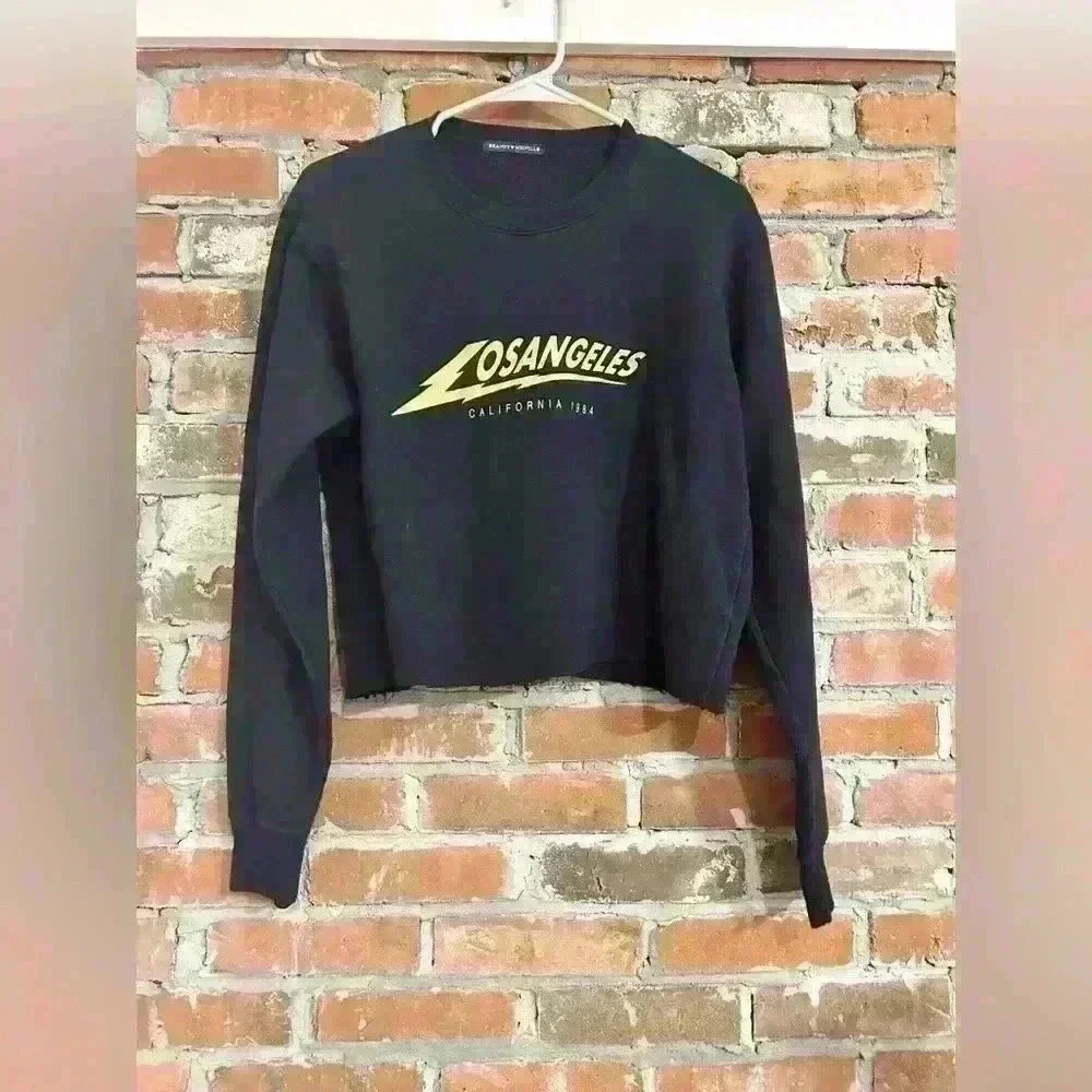 Brandy Melville Cropped Los Angeles Black Crewneck Pullover